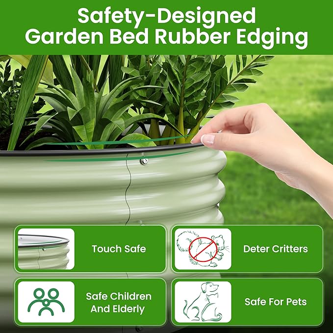 Round Raised Garden Bed Kit 3.5x3.5x1.4Ft Outdoor Zinc-Aluminum-Magnesium Metal Flower Beds Stainless Steel Patio Ground Planter for Planting Vegetables (Light Green)