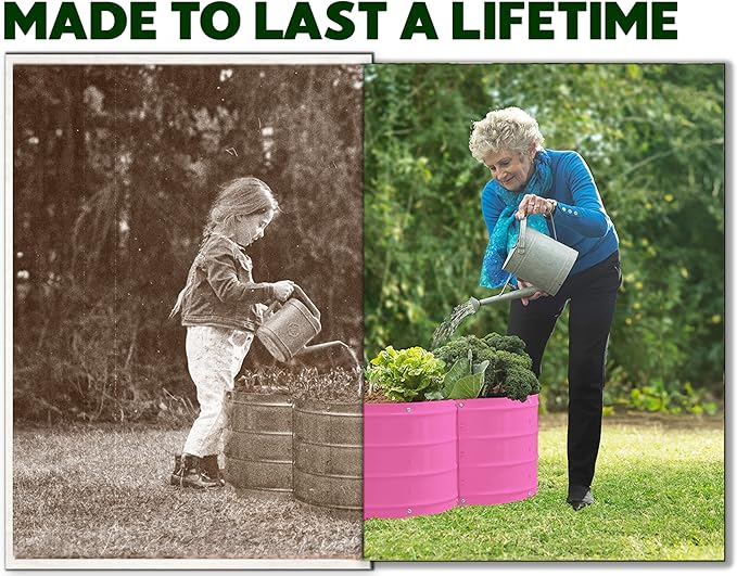 Plant &amp Plot Galvanized Raised Garden Beds Outdoor // 3×3×1 ft Planter Raised Beds for Gardening Vegetables Flowers // Large Metal Garden Box (Pink) // Patented Tool-Free Design