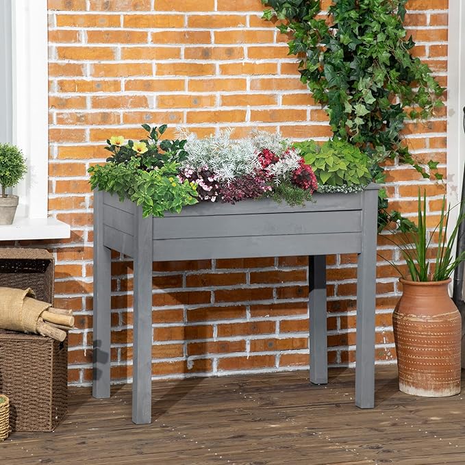 Planter Raised Beds Raised Garden Garden Planters 34 x 18 x 30 Wood Self-Draining with Bed Liner for Vegetables Herbs and Flowers Backyard Patio Balcony Use
