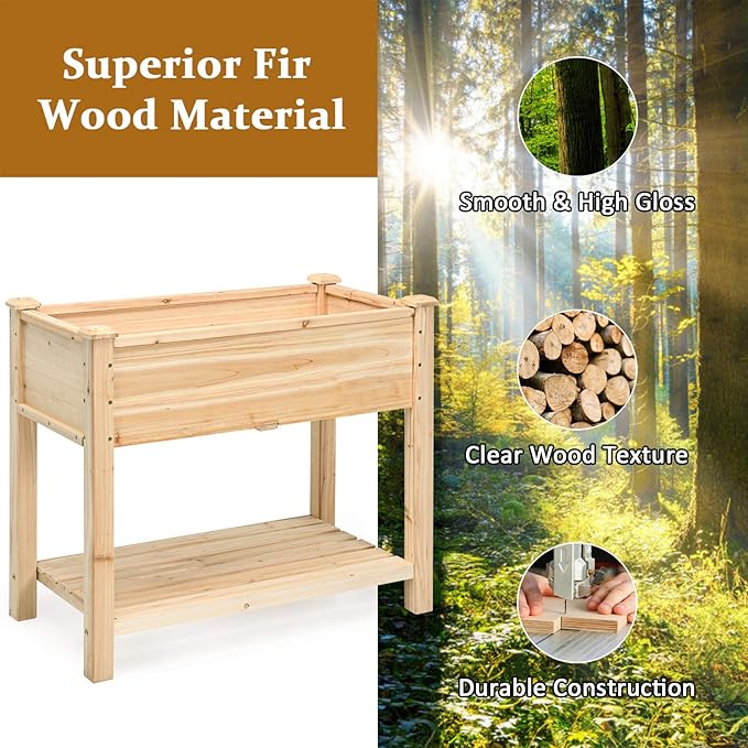 S AFSTAR Raised Garden Bed with Storage Shelf Elevated Cedar Wood Planter Box with Legs Outdoor Gardening Planting Bed for Vegetables Flower Herb Grow Great for Backyard Patio Lawn