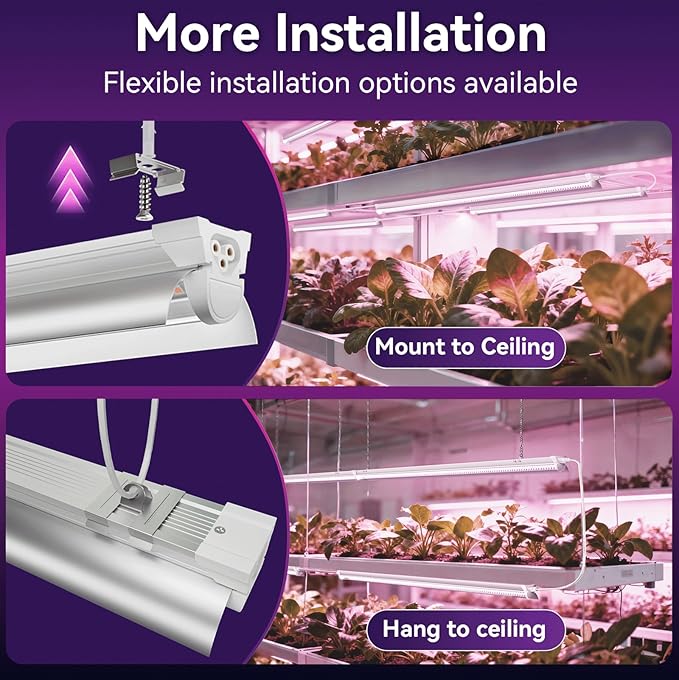 6 Pack 3FT Plant Grow Light T8 Pinkish White Full Spectrum with ON/Off Switch &amp Timed FunctionAluminum Reflector LinkablePlant Growing Lamp Fixture for Greenhouse Indoor