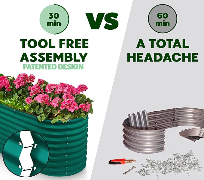 Plant &amp Plot Galvanized Raised Garden Beds Outdoor // 8×2×2 ft Planter Raised Beds for Gardening Vegetables Flowers // Large Metal Garden Box (Dark Green) // Patented Tool-Free Design