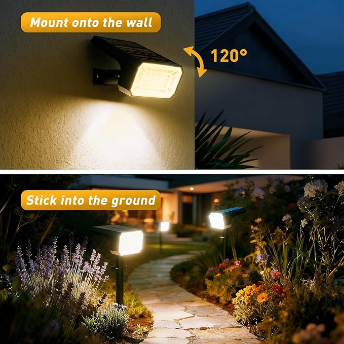 Solar Spot Lights Outdoor Waterproof IP65 [4 Pack/100 LED/4 Modes] Solar Landscape Spotlights Auto On/Off High Lumens Spot Lights for Outside Yard Garden Pathway(Warm White)