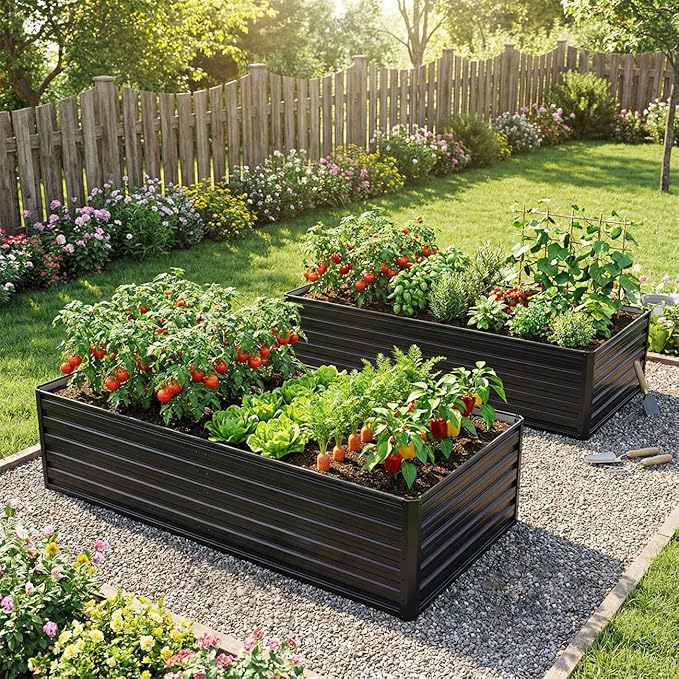 ZeHuoGe 2 Pack Metal Raised Garden Bed Kit Outdoor - Galvanized Planter Boxes Set Rectangle Vegetable &amp Flower Beds for Fruits Planting (6FT x 3FT x 2FT)