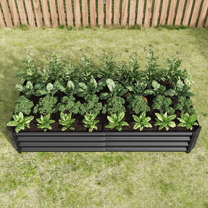 7.6x3.7x0.98FT Metal Raised Bed for Outdoor Flower Planters Vegetables Herb Galvanized Raised Garden Bed Kit Rectangular Large Metal Deep Root Planters with An Open Bottom (Black with 6x3x1ft)