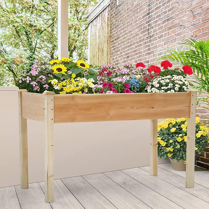 49x24x30 Inch Raised Garden Bed Outdoor Elevated Wood Planter Box Stand for Vegetable Flower Herb Backyard Patio Gardening Planter Box Natural