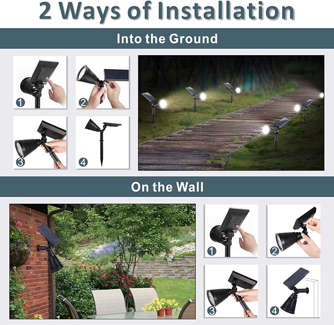 Solar Spotlights Outdoor Ground Spot Light for Flag Pole Bright 7-LED Dusk-to-Dawn Waterproof Landscape Flagpole Lights 2-in-1 Adjustable Solar Powered Lighting for Tree Garden Yard (2 Pack White)