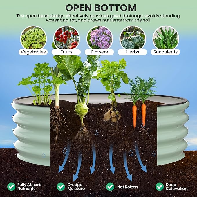 2 - Pack Round Galvanized Raised Garden Bed - 2FT/3FT/4FT Sizes - Outdoor Flower &amp Vegetable Bed - Heavy - Duty &amp Open - Bottom Design (3x3FT)