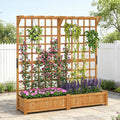 COSTWAY 71” Large Wooden Raised Garden Bed with Trellis and Hanging Roof 2 Planter Boxes 4 Drainage Holes Removable Bottom Plate for Climbing Plants Flowers Outdoor Balcony Planter