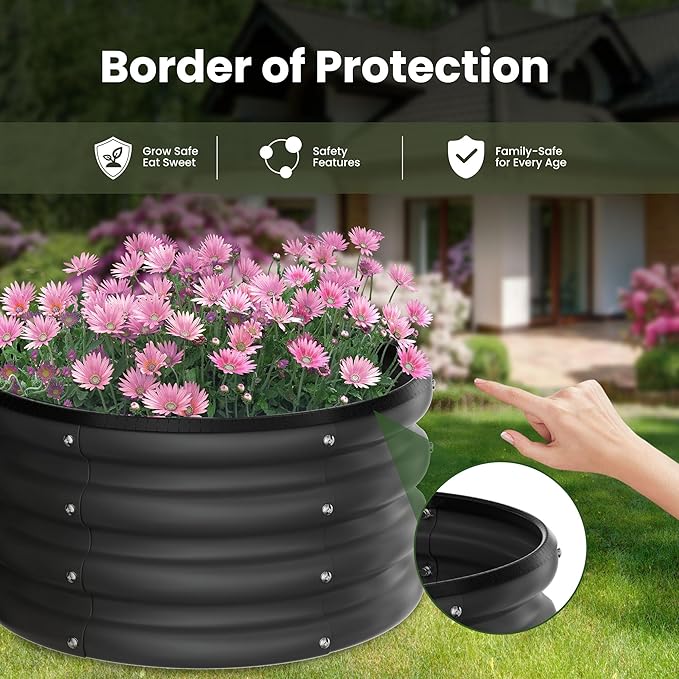 ZXZYHFTY Round Galvanized Raised Garden Bed kitBlack Outdoor Garden Raised Planter Box Round Large Metal Raised Garden Beds for Vegetable 2 * 2 * 1ft 1 Pack