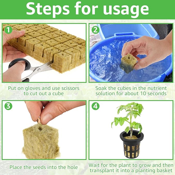 1.5inch Hydroponics Cubes 72 Set Cubes with 72 Net Cups 30 Label Good Absorption Hydroponics Mesh Net Cup Kit for Hydroponics Soilless Cultivation Seedlings Cuttings Clone Plants