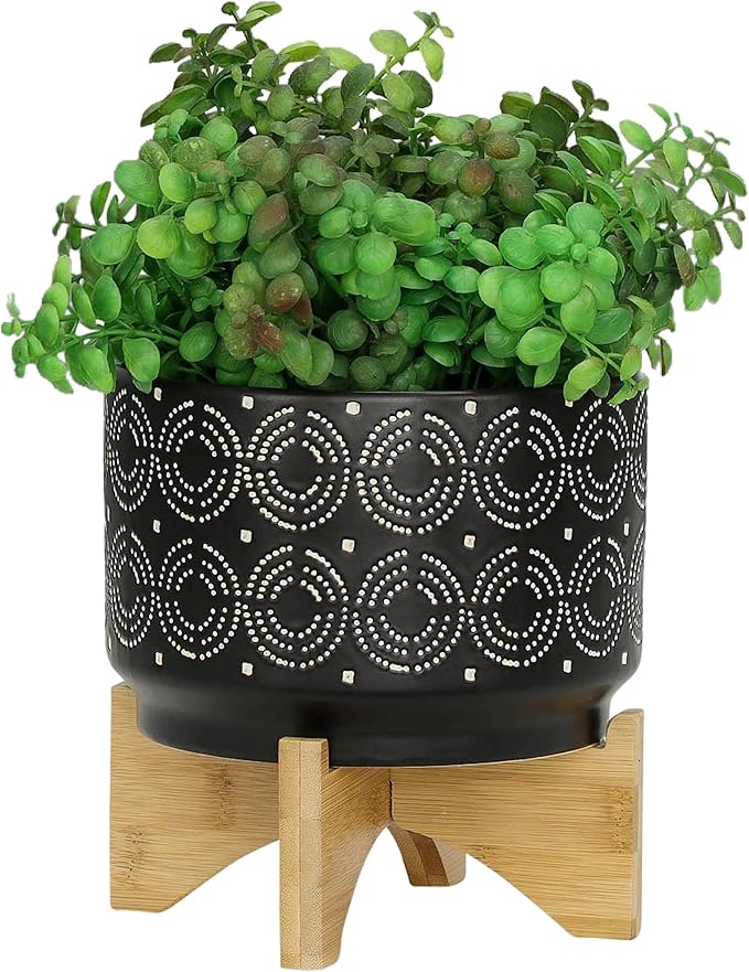 7 Swirl Planter ON Stand Black