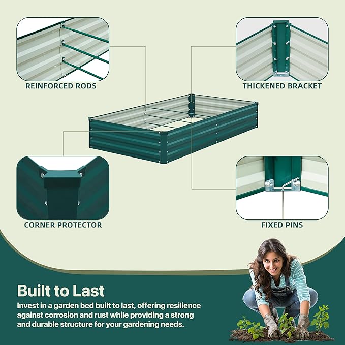 Raised Garden Bed Green 8x4x1FT Garden box Outdoor for Gardening Vegetables Flower Garden Raised Planter Box Large Metal Raised Bed