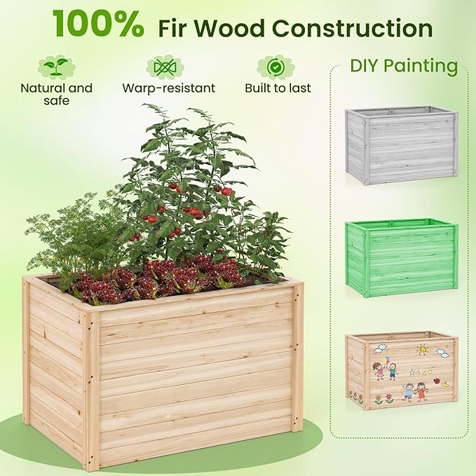 Giantex Set of 2 Wood Raised Garden Bed 40x25x26 Elevated Planter Box w/Open-Ended Base for Deep-Rooted Plant Vegetable Fruit Flower Outdoor Solid Wood Planter for Patio Backyard (40x25x26)