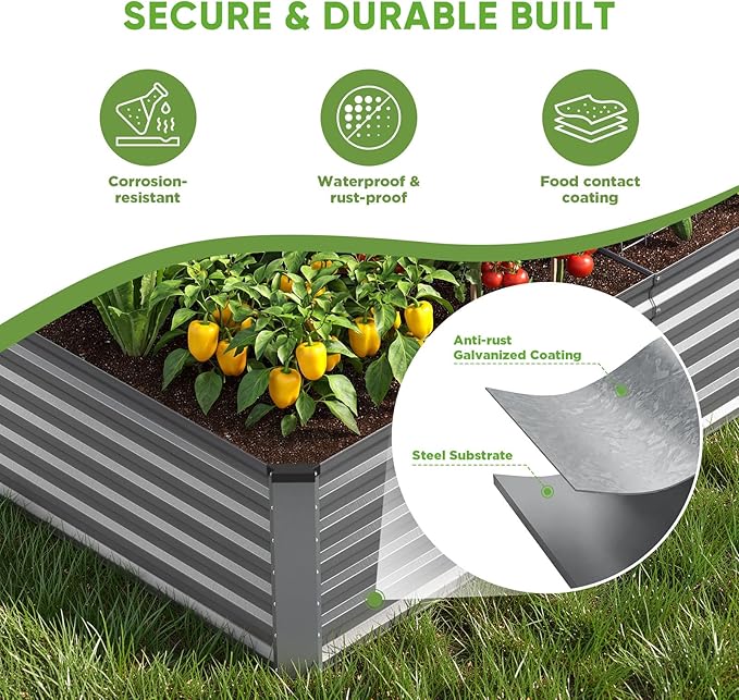 Galvanized Raised Garden Bed Outdoor 8x4x2ft Large Raised Bed for Gardening Metal Planter Box for Vegetables Fruits Flowers and Herb Easy Assembly Food Grade Materials Silver