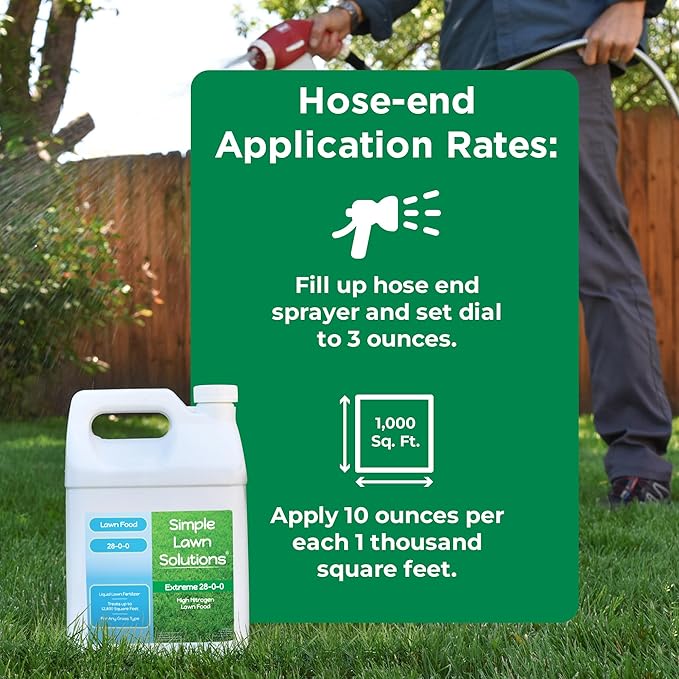 Maximum Green &amp Growth Fertilizer High Nitrogen 28-0-0 Lawn Food Liquid Fertilizer- Spring &amp Summer- Any Grass Type- Simple Lawn Solutions - Concentrated Quick &amp Slow Release Blend (1 Gall