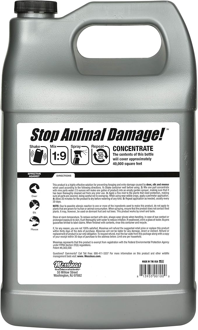 Deer Stopper Liquid Animal Stopper Repellent All Natural Effective All Year Round Safe for People and Pets No Harsh Chemicals Ready to Use Deer &amp Moose Repellent - 1 Gallon Concentrate