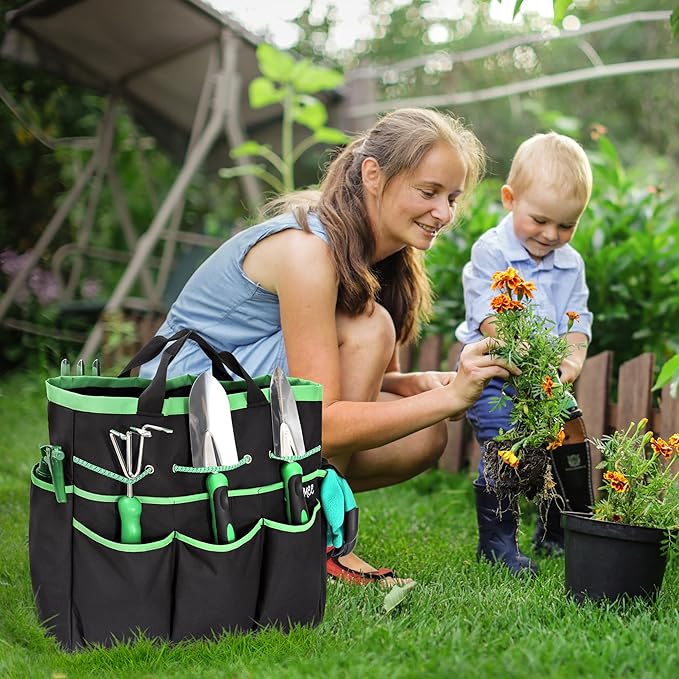 Garden Tool Set with Bag and Gloves Heavy Duty Stainless Steel Gardening Tool Set Ideal Gardening for Women and Men Set of 9