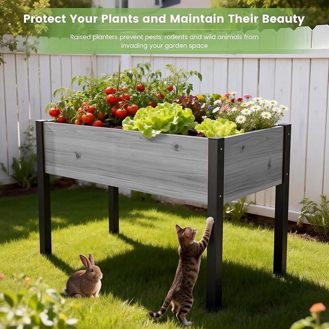 DoCred Raised Garden Bed 45.7 x 22.8 x 31.5 Large Elevated Wooden Horticulture Planter Box with Metal Legs Standing Growing Bed Planter for Gardening Balcony Backyard Patio