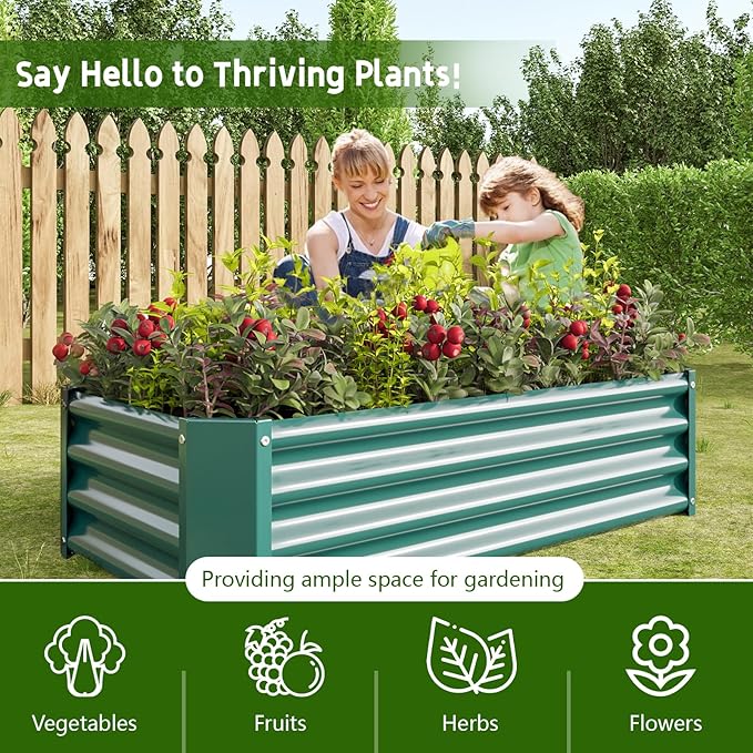 Metal Raised Garden Bed Outdoor Galvanized Raised Garden Bed 4×2×1ft Rectangle Planter Raised Beds Raised Planter Box for Gardening Vegetables Flowers and Herbs Green
