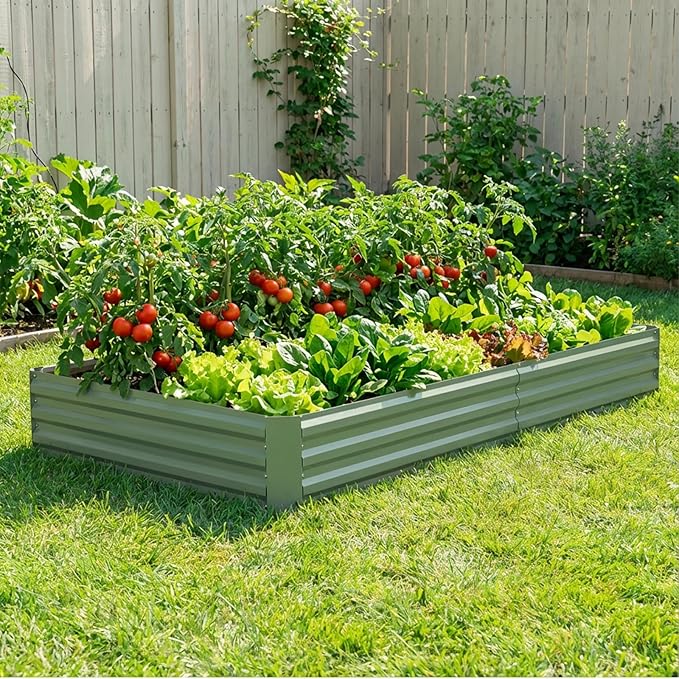 BPS Galvanized Raised Garden Bed 8' x 4' x 1' Metal Planter Raised Garden Boxes Outdoor for Flower Planters Vegetables Herbs
