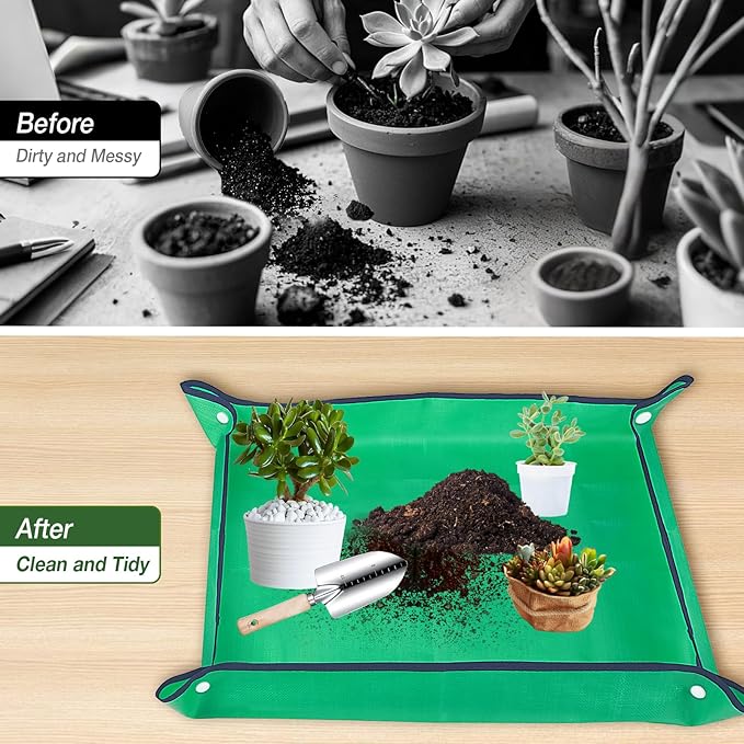 Garden Tools 9-Piece Heavy Duty Gardening Hand Tools with Floral Organizer Tote Bag Rust-Proof Garden Tool Set Thickened Repotting Mat Gardening Gifts for Women Mom Green