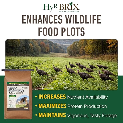 HyR BRIX Buck Stampede Food Plot 7-9-7 Fertilizer 45lb Bag - Slow-Release Nutrients with Calcium Sulfur Humic &amp Fulvic Acid - Supports Protein Production - Covers 2300 Sq Ft