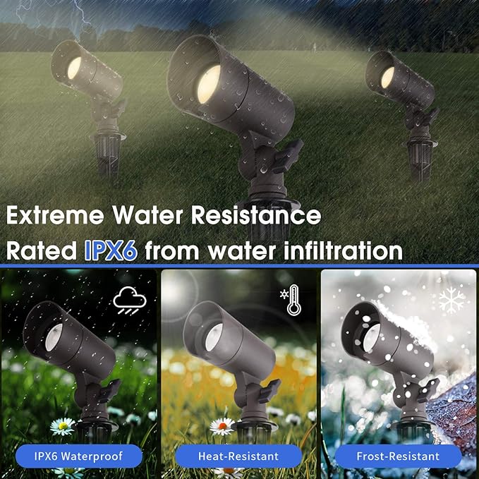E ENERGETIC LIGHTING LED Landscape Lights with Connectors 12V Low Voltage Warm White 3000k 4W 175LM Outdoor Waterproof Garden Pathway Lights Wall Tree Flag Spotlights with Spike Stand 2 Pack