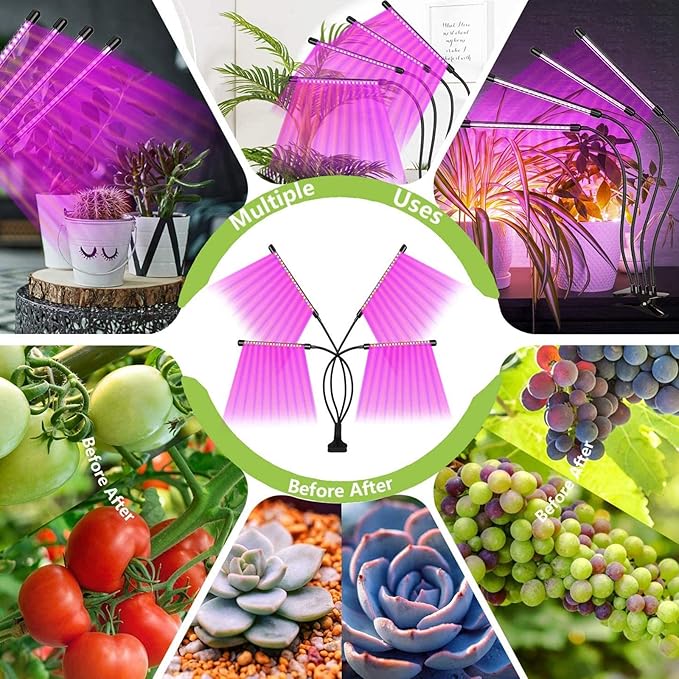 Plant Light Grow Lights for Indoor Plants Full Spectrum Led Plant Grow Light9 Dimming Level &amp 4 Heads Grow Lamp with Timer 360°Adjustable Gooseneck 3 Switch Mode for Seedlings and Succulents