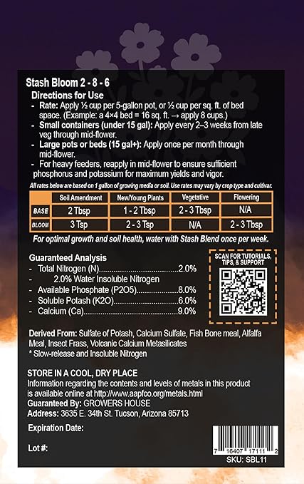 Stash Bloom All-Natural Bloom Booster (2-8-6) – Premium Flowering Nutrient &amp Bud Builder for Heavy Yields – Concentrated Dry Soil Amendment with 9% Calcium &amp Fish Bone Meal (15 lbs)
