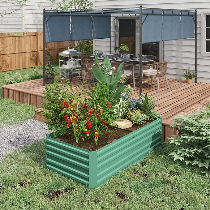 Galvanized Raised Garden Bed Large &amp Tall Metal Planter 6' X 3' X 2' for Vegetables Flowers &amp Herbs Light Green