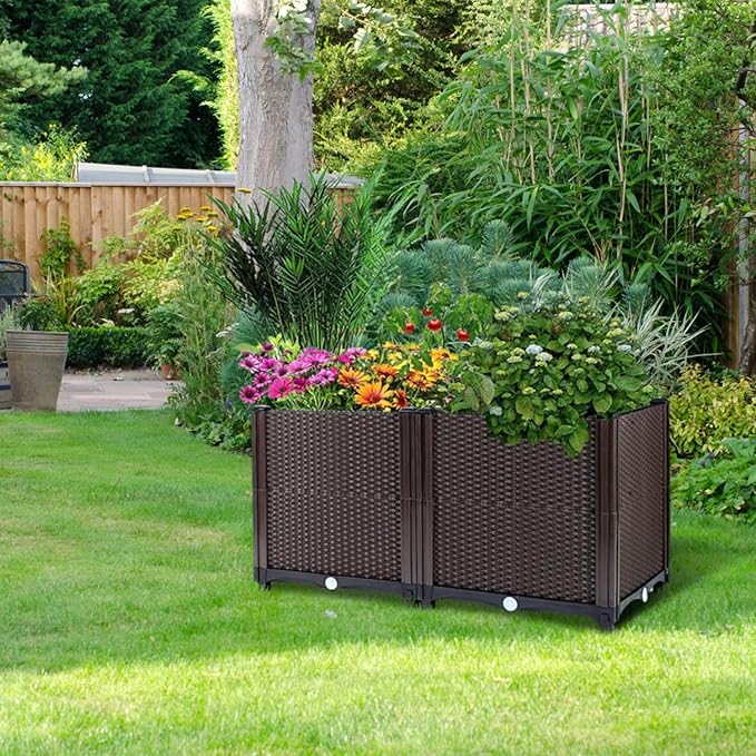 Large Planters for Outdoor Plants Raised Beds for Gardening Self Watering Elevated Rectangular Garden Box Kits for Vegetables Flowers and Herbs in Patio Backyard Balcony 24L x 12W x 14H