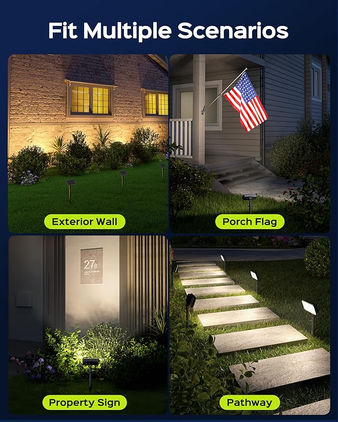 JACKYLED Solar Spot Lights Outdoor 84-LED Solar Spotlights with 10ft Cord 5 Lighting Modes IP65 Waterproof Landscape Lights for Yard Garden Pathway Ground &amp Wall Mount 4-Pack