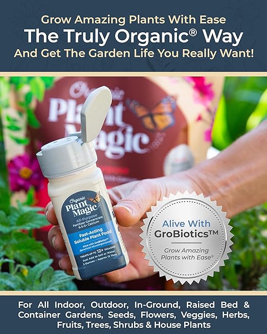 Organic Plant Magic - Truly Organic™ Easy to Use Soluble Plant Food Shaker: All-Purpose Fertilizer Concentrate for All Flower Vegetable Herb Fruit Tree Indoor Garden &amp House Plants [Two 3 oz Shake