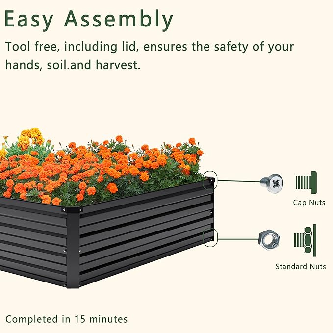 MGNO 2pcs 10x3x1FT Galvanized Raised Garden Bed-Outdoor Planter Box for Vegetables-Metal Garden BedRectangle Planting Box for HerbFlowerBlack