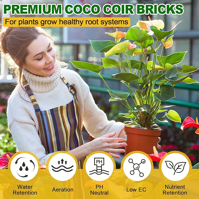Compressed Coco Coir 2 Pack Coco Coir Brick for Plants Coconut Soil with Low EC &amp PH Balance for Planting Gardening High Expansion Coco Fiber for Vegetables Herbs Flowers