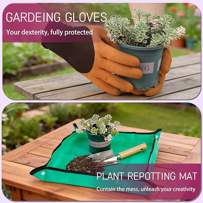 Garden Tool Set 10 PCS Gardening Essentials Stainless Steel Garden Hand Tools with Tote Bag Well-Designed Gardening Supplies Kit Gifts for Women Men Gardeners
