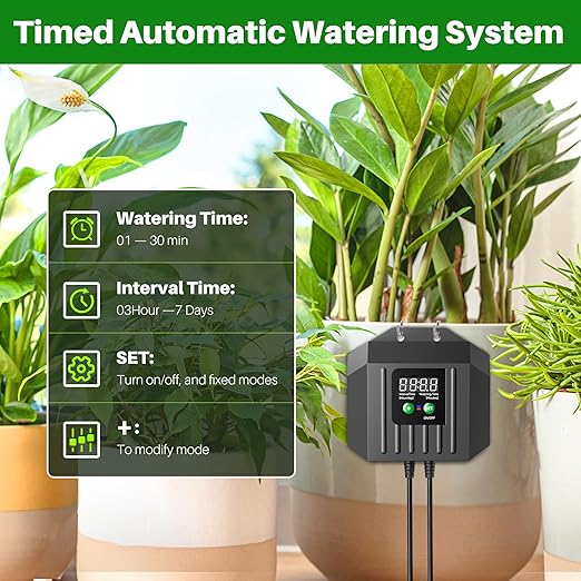 Biling 3W Solar Drip Irrigation System Digital Programmable Smart Watering Kit with 2200mAh Battery for 15 Potted Plants Indoor/Outdoor Use