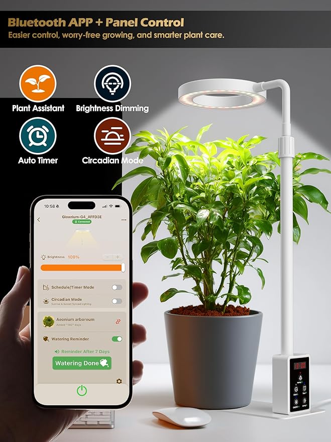 Grow Light with Stand LED Plant Light for Indoor Plants Full Spectrum Grow Lamp Adjustable Height (White 12W)