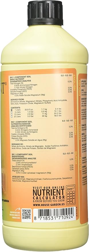 House &amp Garden HGBOC01L Bio Flower 1-Comp Fertilizer 1 L