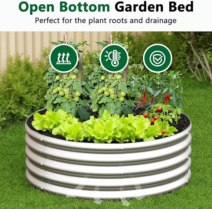 zizin 2 Pack Galvanized Raised Garden Bed Metal Round Raised Garden Beds Outdoor Planter Box for Vegetables (4FT Silver)