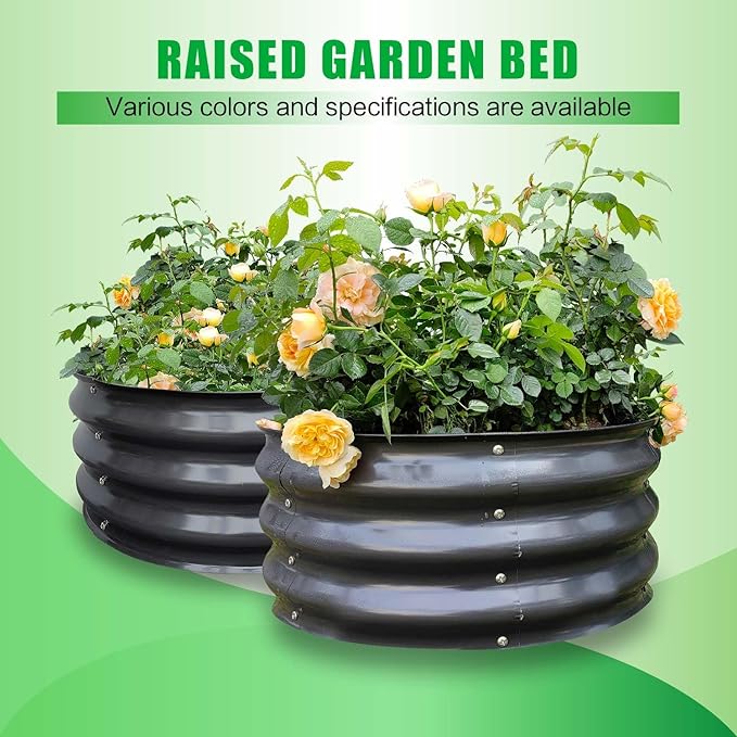 GrowHaus 2Pack 2x2x1FT Galvanized Raised Garden Bed Planter Boxes Outdoor Round Metal Garden Beds for Planting Vegetables Flowers Herbs Dark Gray