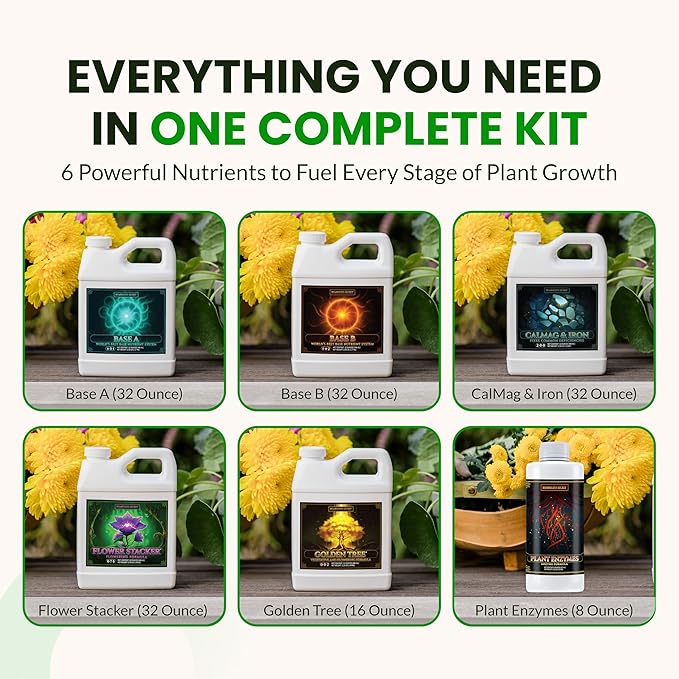 Humboldts Secret Starter Kit Pack | Indoor and Outdoor Plant Fertilizer and Hydroponic Nutrients | Base A &amp B CalMag and Iron Golden Tree Flower Stacker Plant Enzymes | Complete Garden System