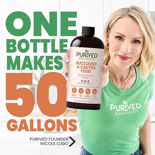 Purived 16oz Succulent &amp Cactus Liquid Fertilizer – Makes 50 Gallons Ideal for Aloe Jade Cacti &amp More All-Natural Groundwater Safe Made in USA