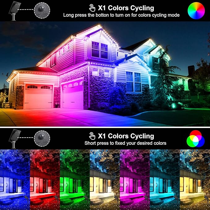 T-SUNUS Color Changing 7 LED Solar Spotlights &amp 4 LED Blue Solar Lights IP65 Waterproof Security Light Landscape Light Auto-on/Off Wall Light Angle Adjustable for TreePatioYardGardenDriveway
