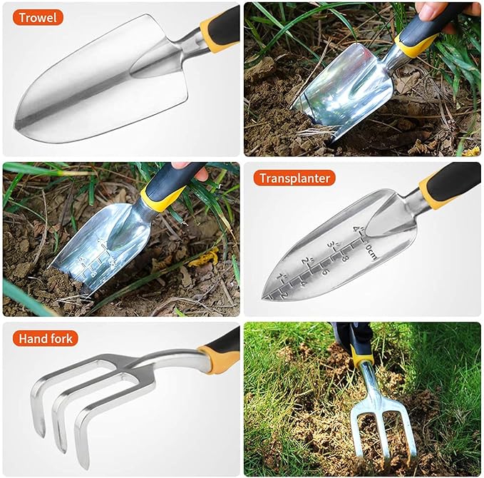 DINGFAN Garden Tools Set Garden Edging Tool 3 Pcs Gardening Tool Set for Women Men Mini Aluminum Garden Hand Tools Kit Ideal Garden Tools Gifts