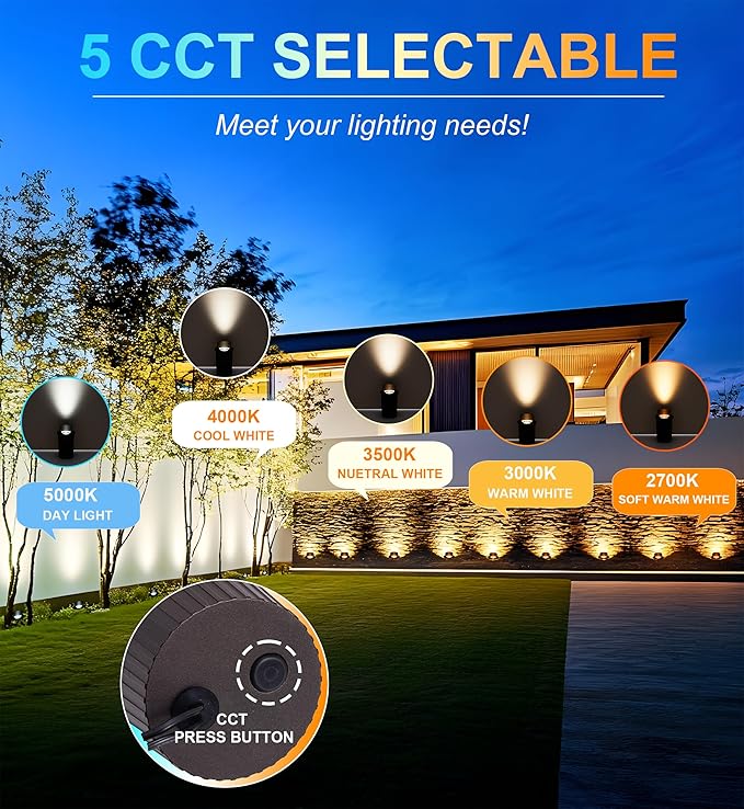 [6 Pack] CLOUDY BAY 9W Well Lights Landscape LED In Ground OutdoorShielded TopLow Voltage 12-24V AC/DCWaterproof Aluminum Uplights2700K/3000K/3500K/4000K/5000KTransformer Excluded