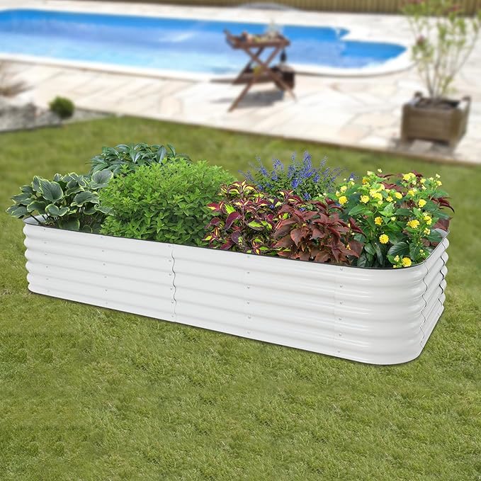 14-in-1 Modular Corrugated Metal Raised Garden Bed Kit 112.2x23.6x16.9 in Large Planter Box for Vegetables Flowers Herbs – Easy Assembly Kit for Patio Yard Backyard &amp Beginner Gardeners