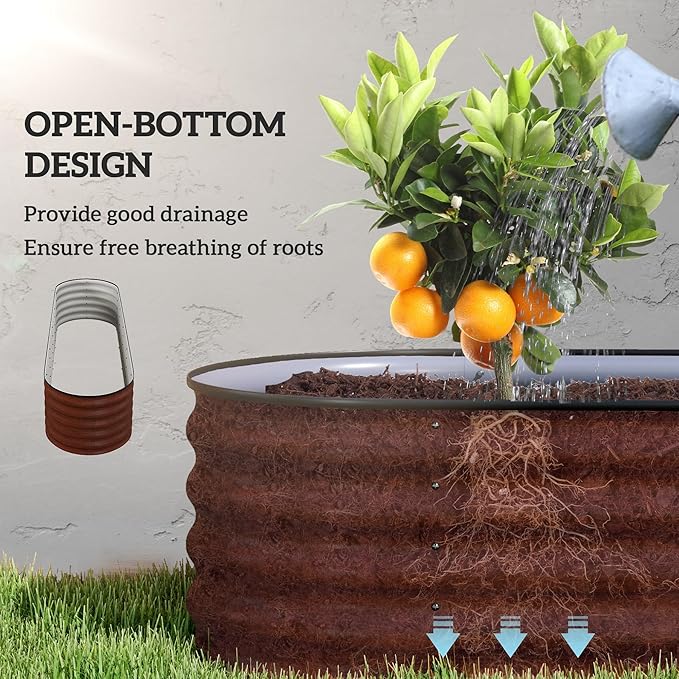 8' x 2' x 1.4' Galvanized Raised Garden Bed Kit Outdoor Metal Elevated Planter Box with Safety Edging Easy DIY Stock Tank for Growing Flowers Herbs Vegetables Brown