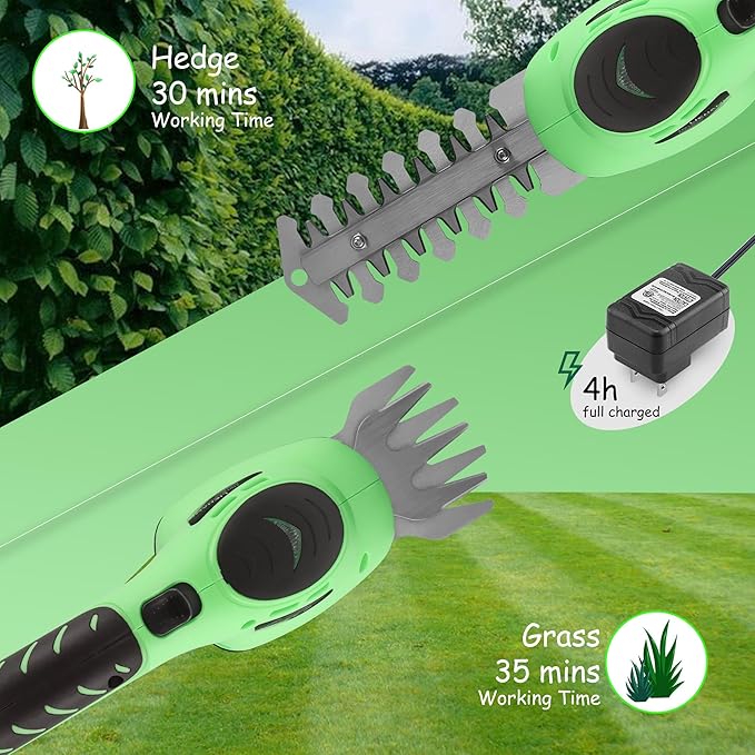 Lichamp 2-in-1 Electric Hand Held Grass Shear Hedge Trimmer Shrubbery Clipper Cordless Battery Powered Rechargeable for Garden and Lawn CGS-3602 Grass Green